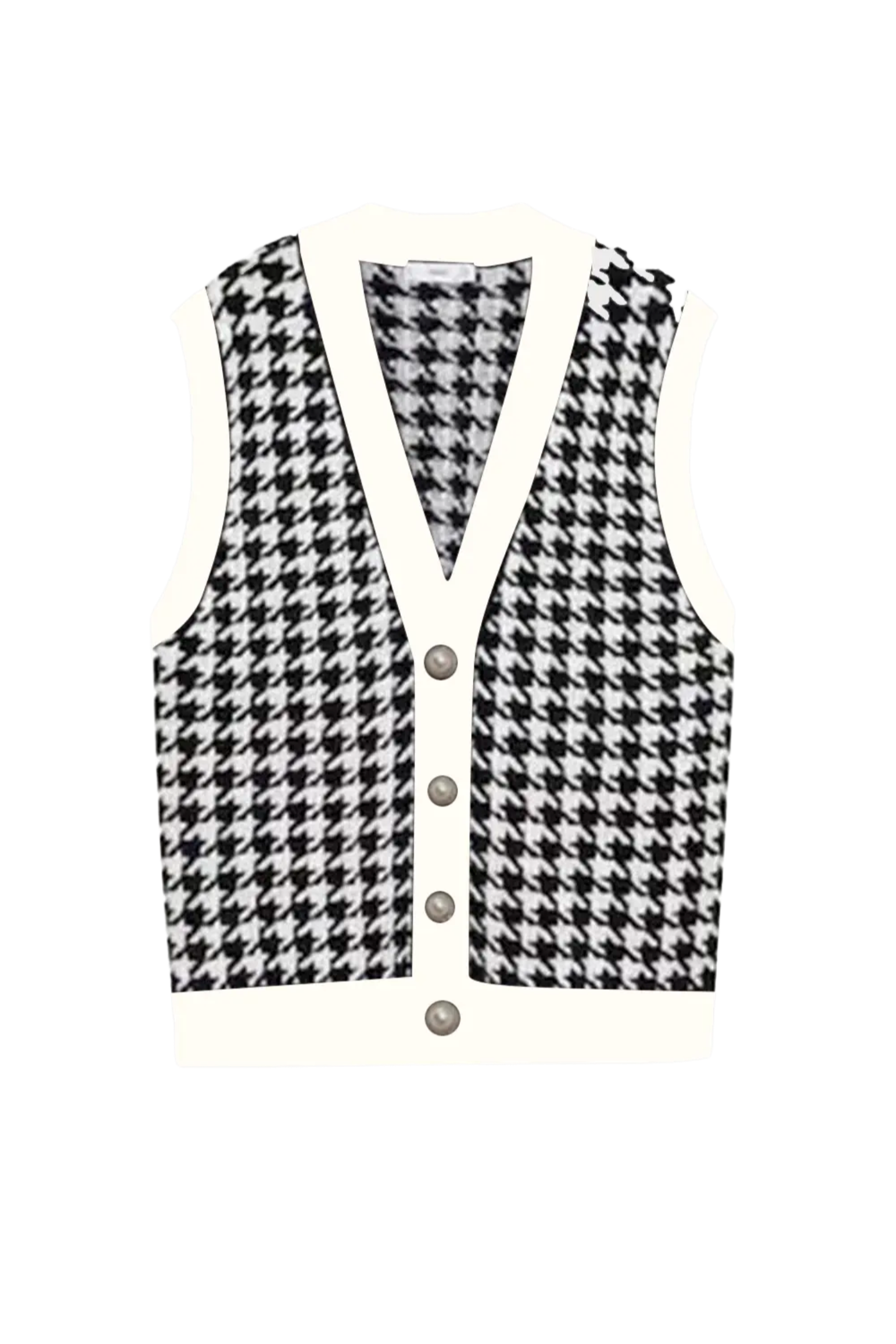 Houndstooth Button Front Sweater Vest