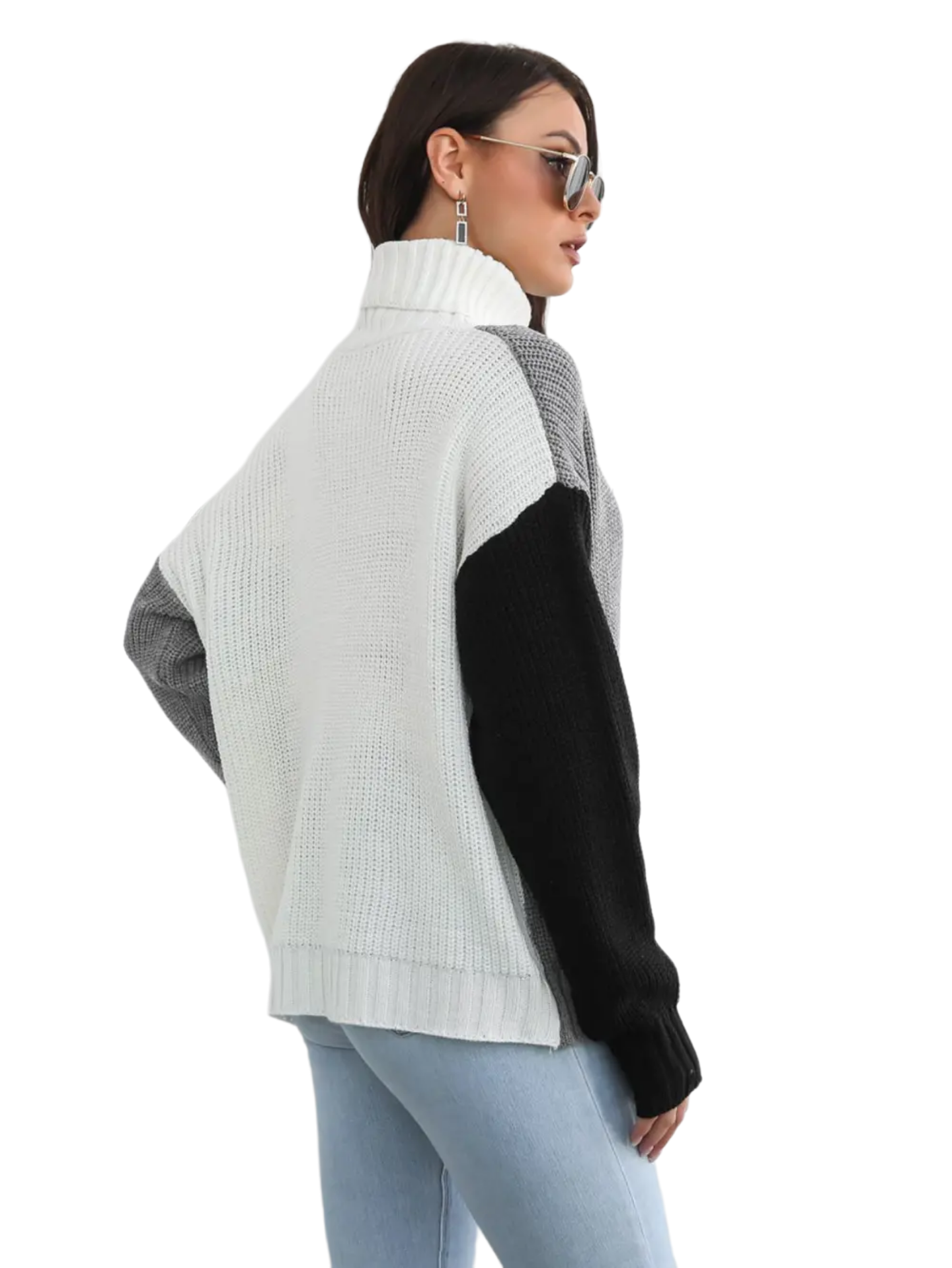 Contrast Turtleneck Long Sleeve Sweater