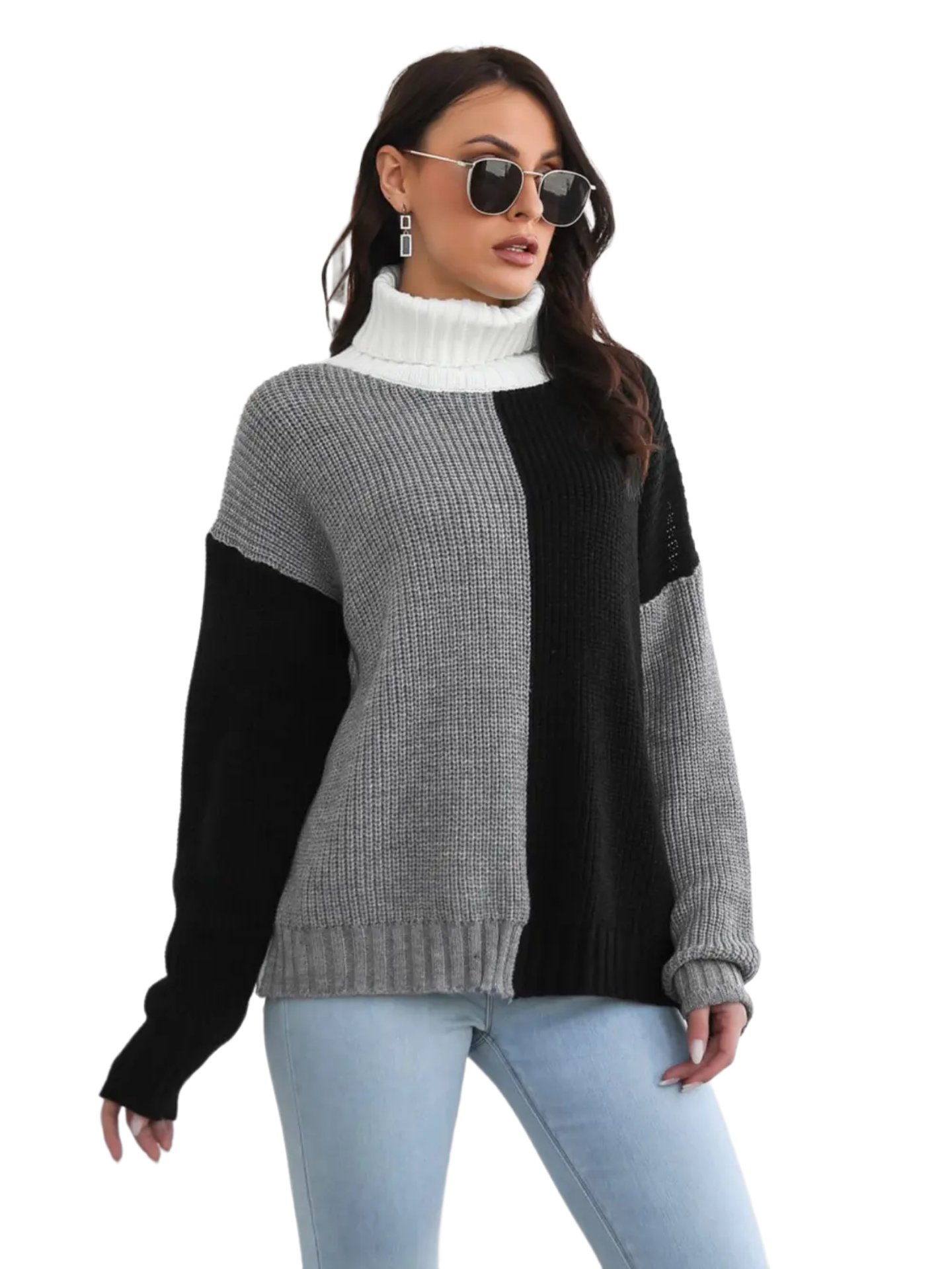 Contrast Turtleneck Long Sleeve Sweater