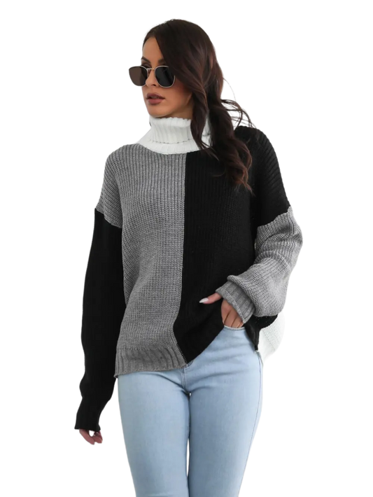 Contrast Turtleneck Long Sleeve Sweater