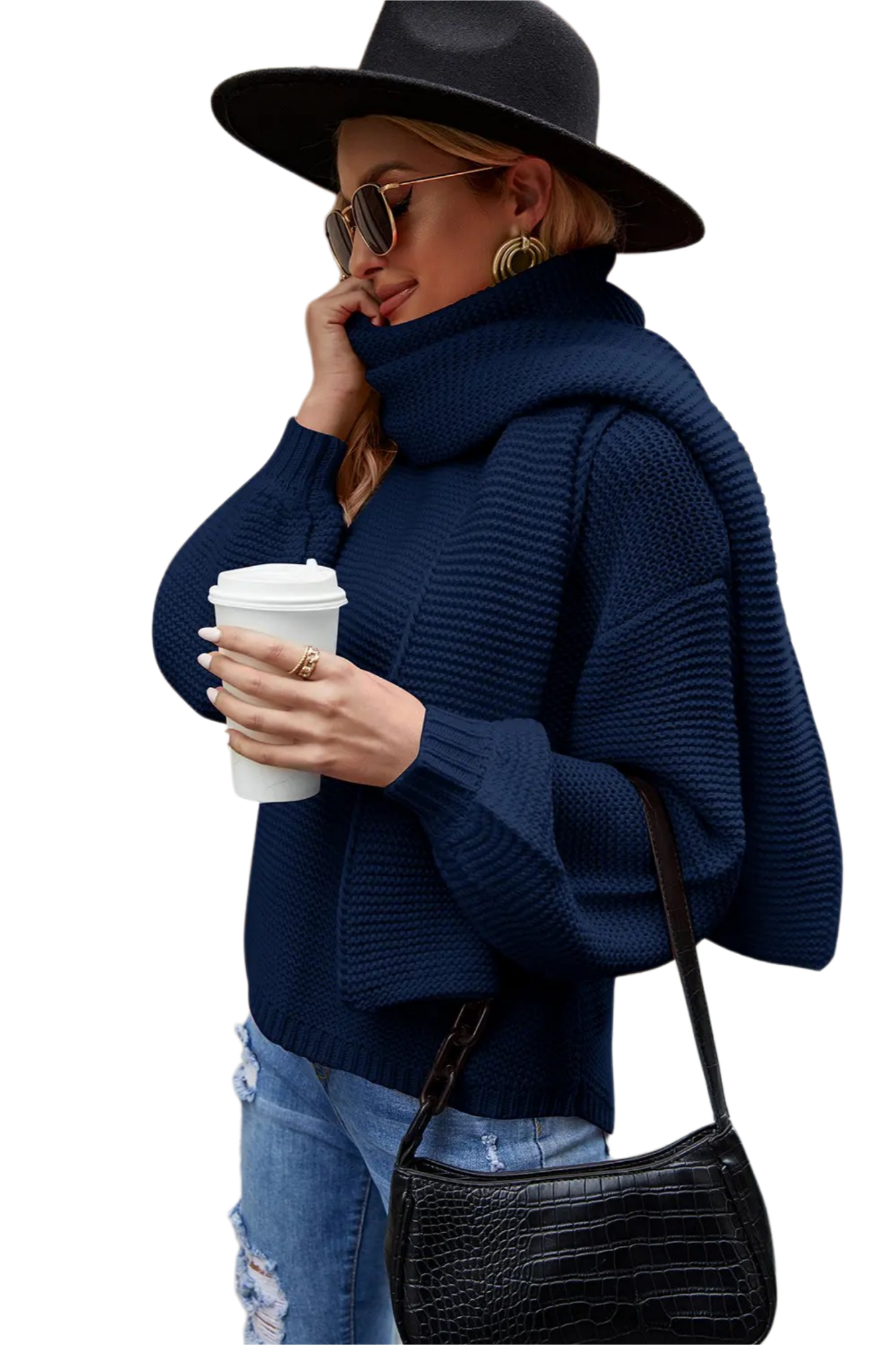 Round Neck Lantern Sleeve Sweater