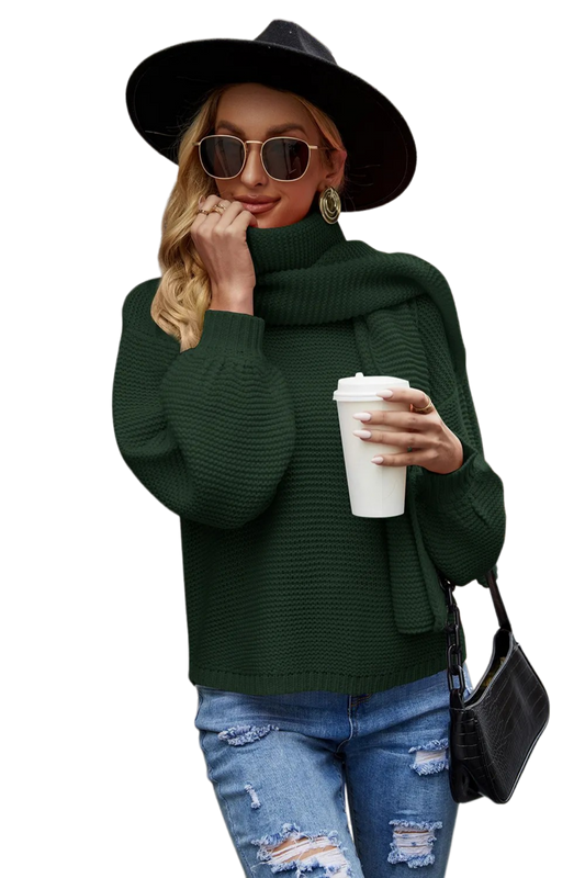 Round Neck Lantern Sleeve Sweater