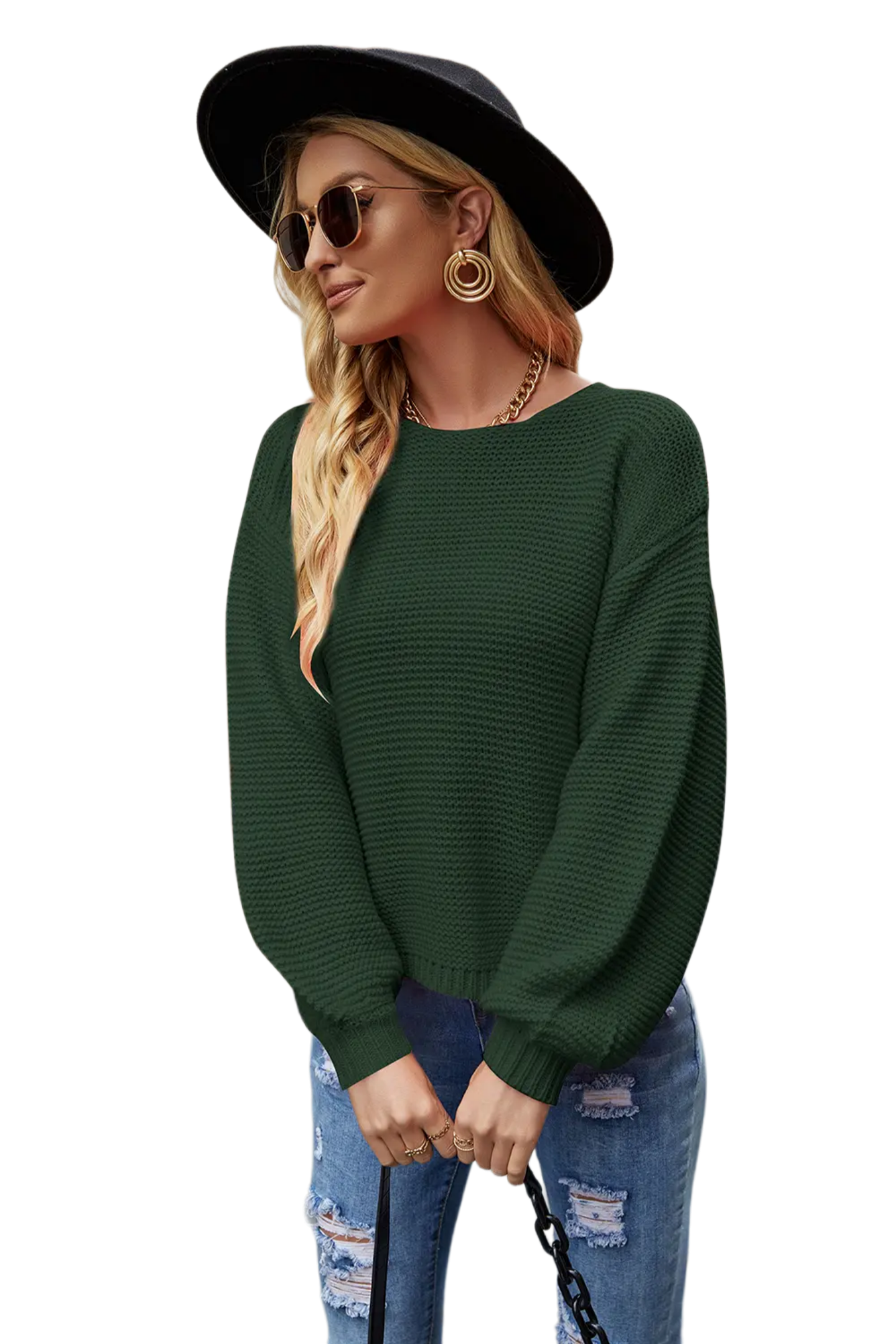 Round Neck Lantern Sleeve Sweater