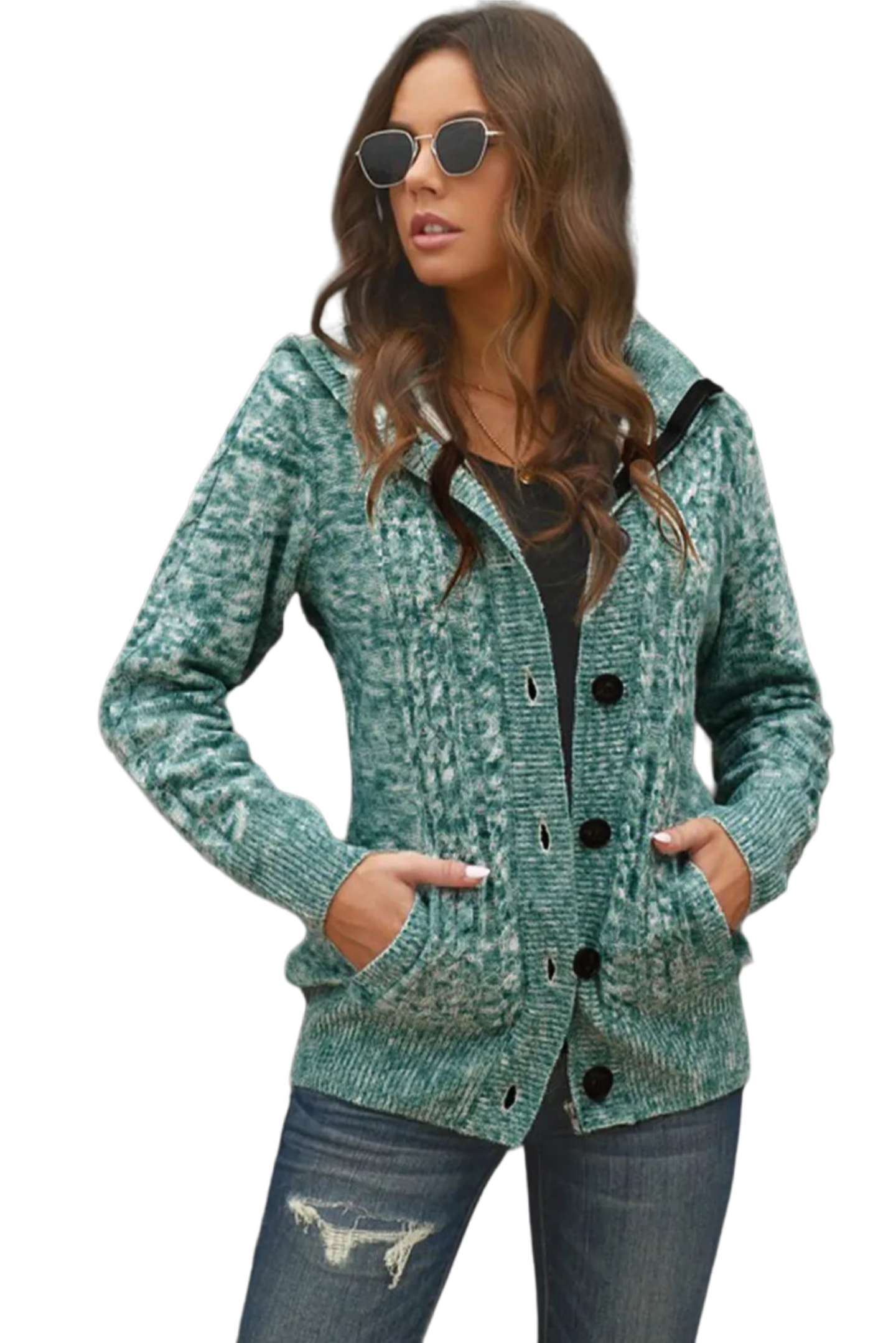 Cable-Knit Fleece Lining Button-Up Hooded Cardigan