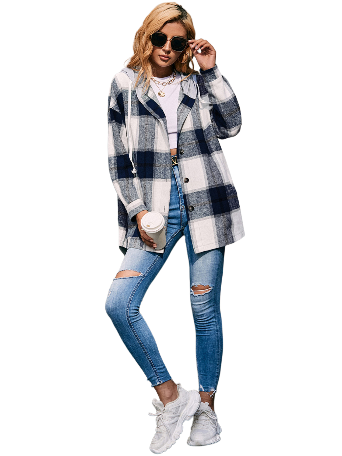 Plaid Dropped Shoulder Hooded Jacket