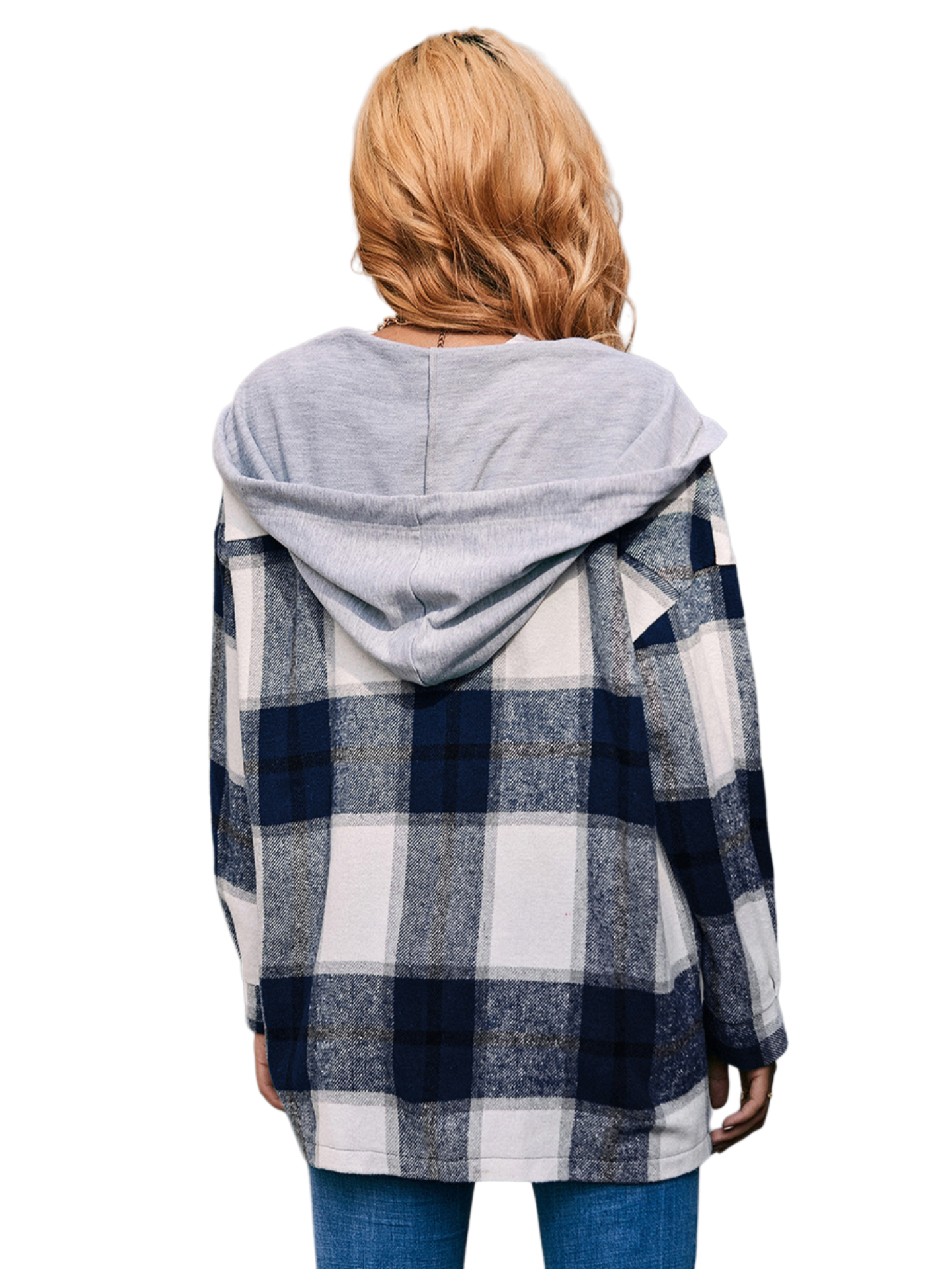 Plaid Dropped Shoulder Hooded Jacket