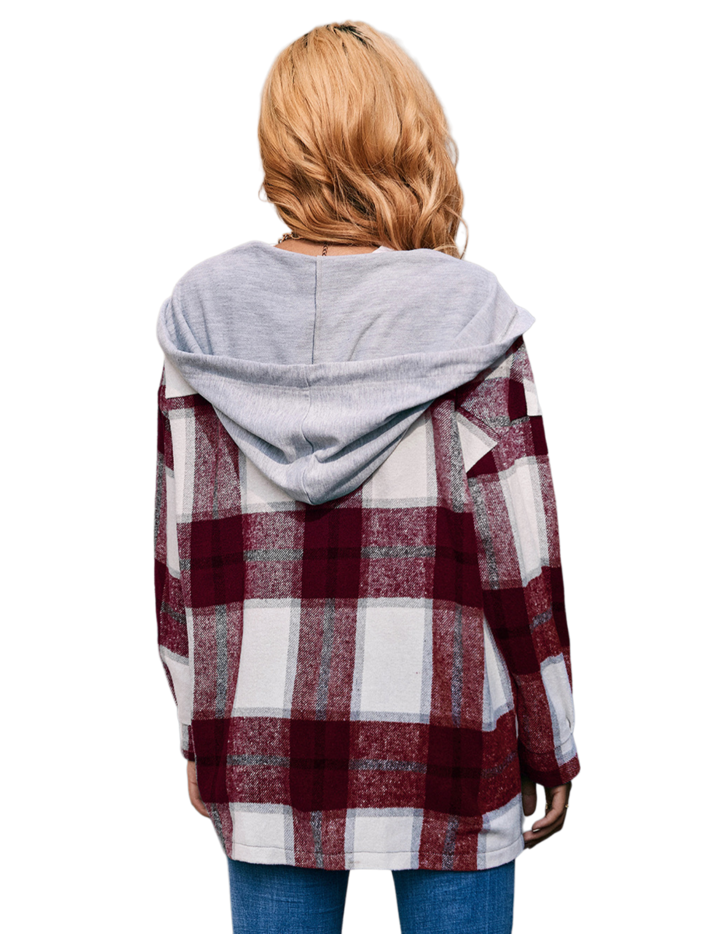 Plaid Dropped Shoulder Hooded Jacket