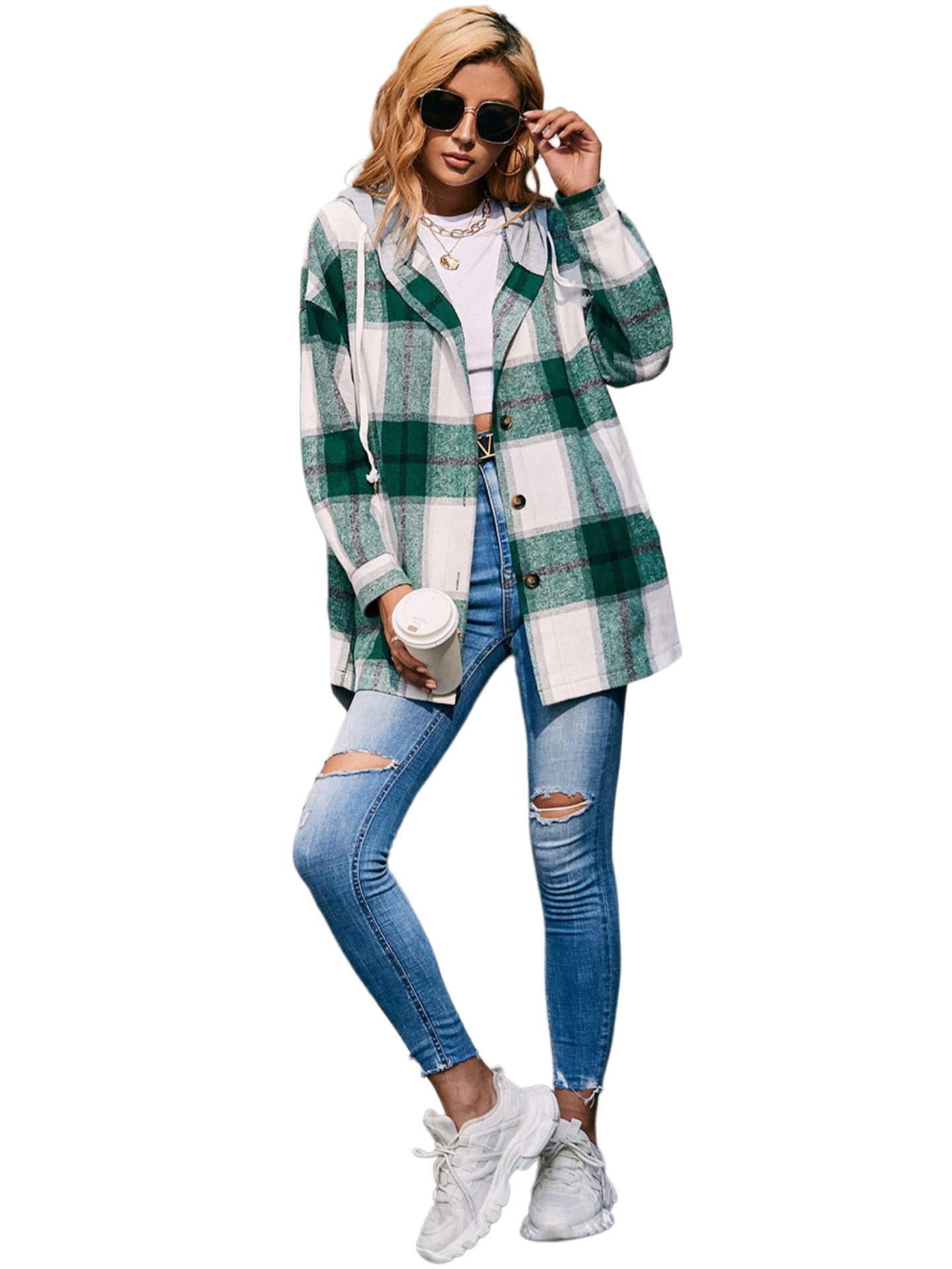 Plaid Dropped Shoulder Hooded Jacket