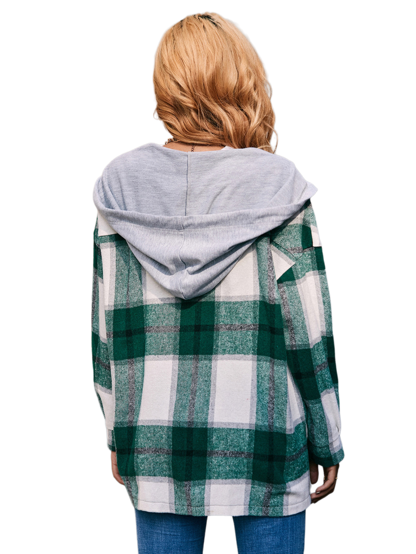 Plaid Dropped Shoulder Hooded Jacket