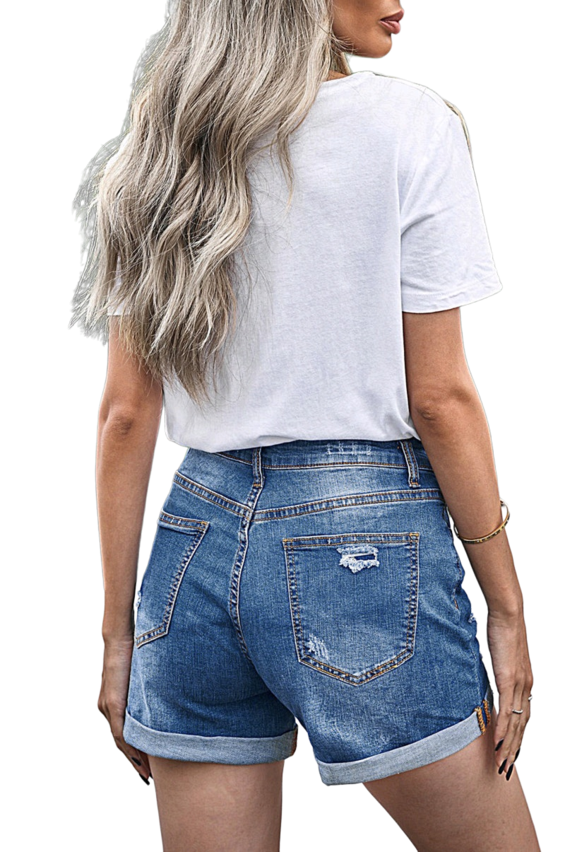 Medium Wash Folded Denim Shorts