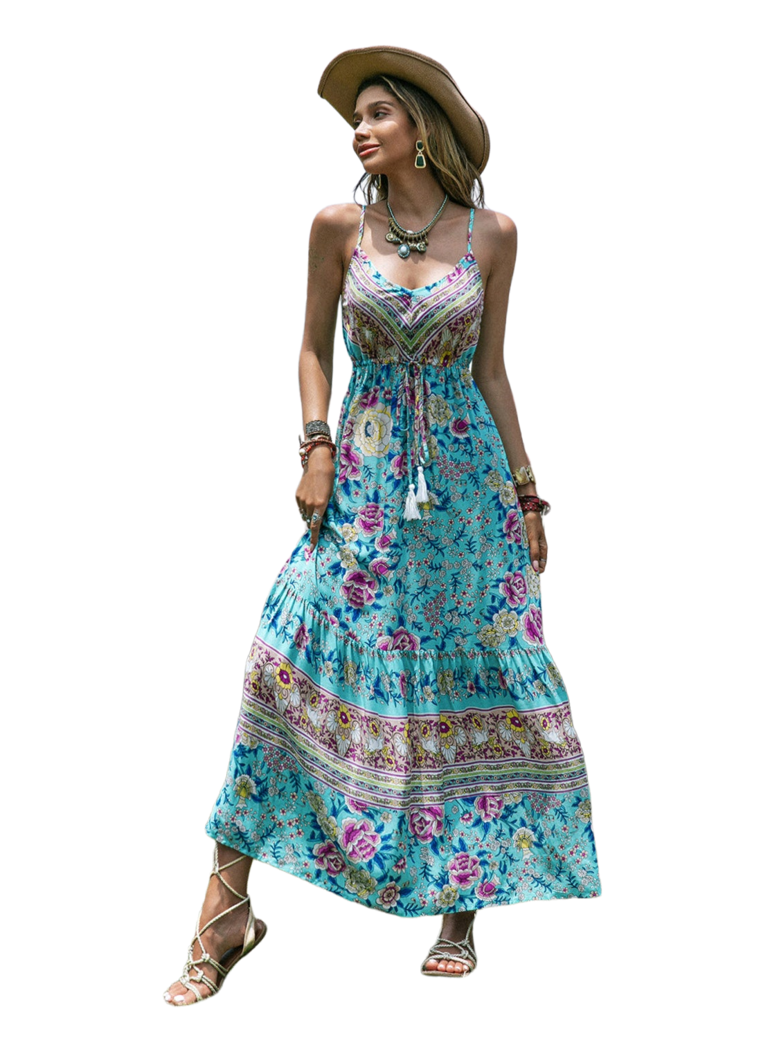 Printed Scoop Neck Sleeveless Maxi Dress