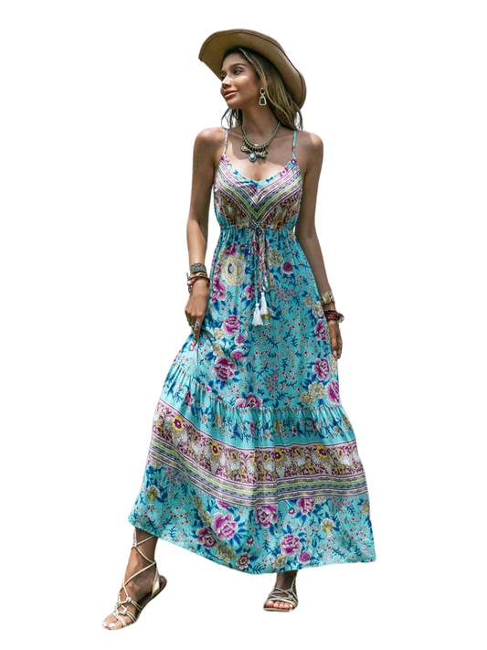 Printed Scoop Neck Sleeveless Maxi Dress