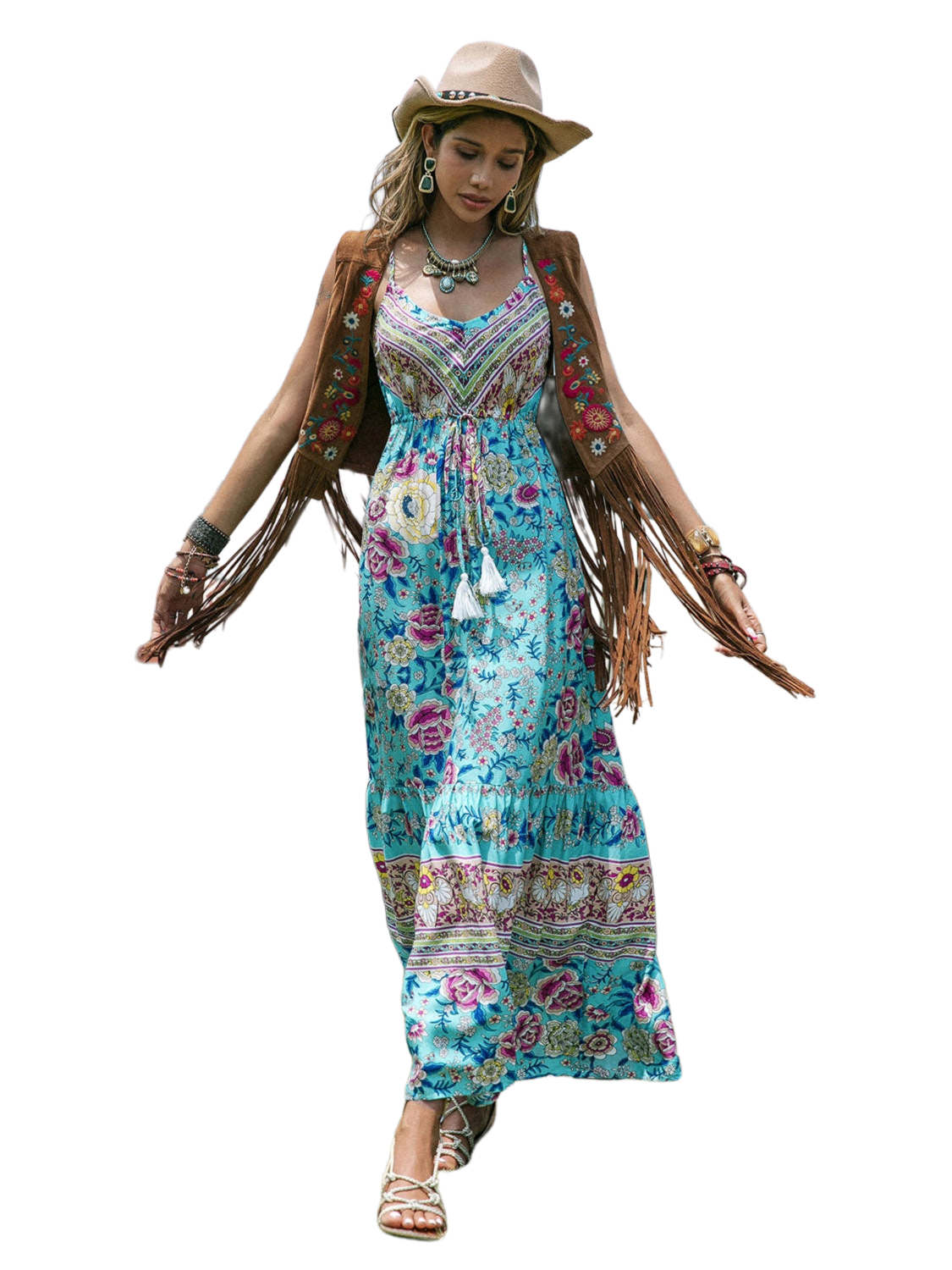 Printed Scoop Neck Sleeveless Maxi Dress