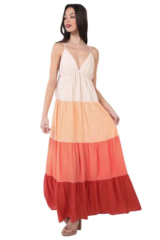 VERY J Color Block Tiered Maxi Cami Dress