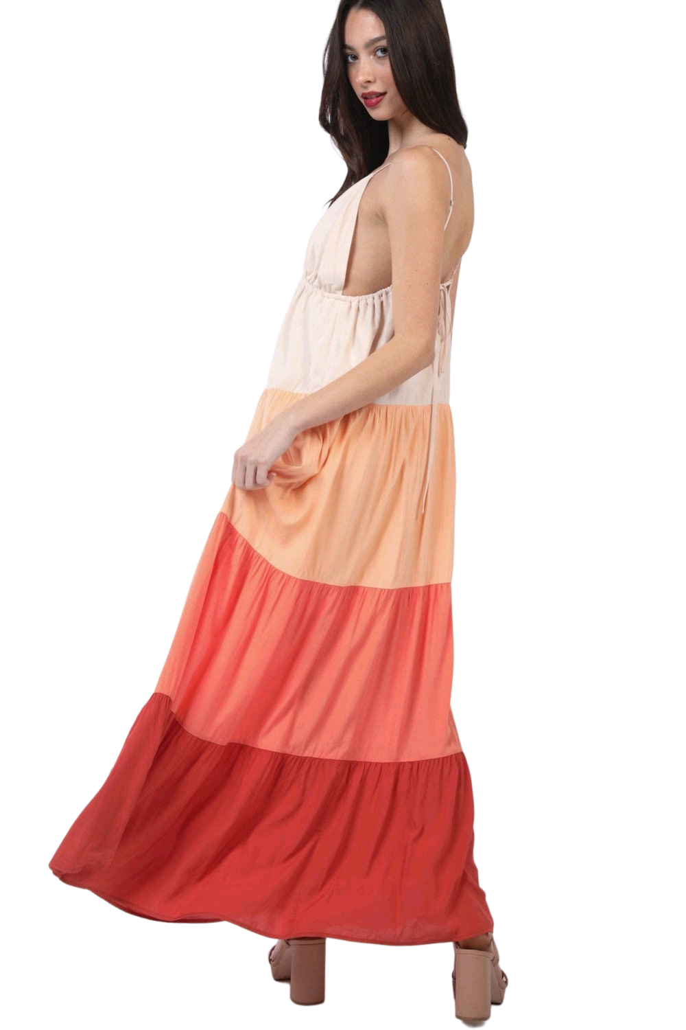 VERY J Color Block Tiered Maxi Cami Dress