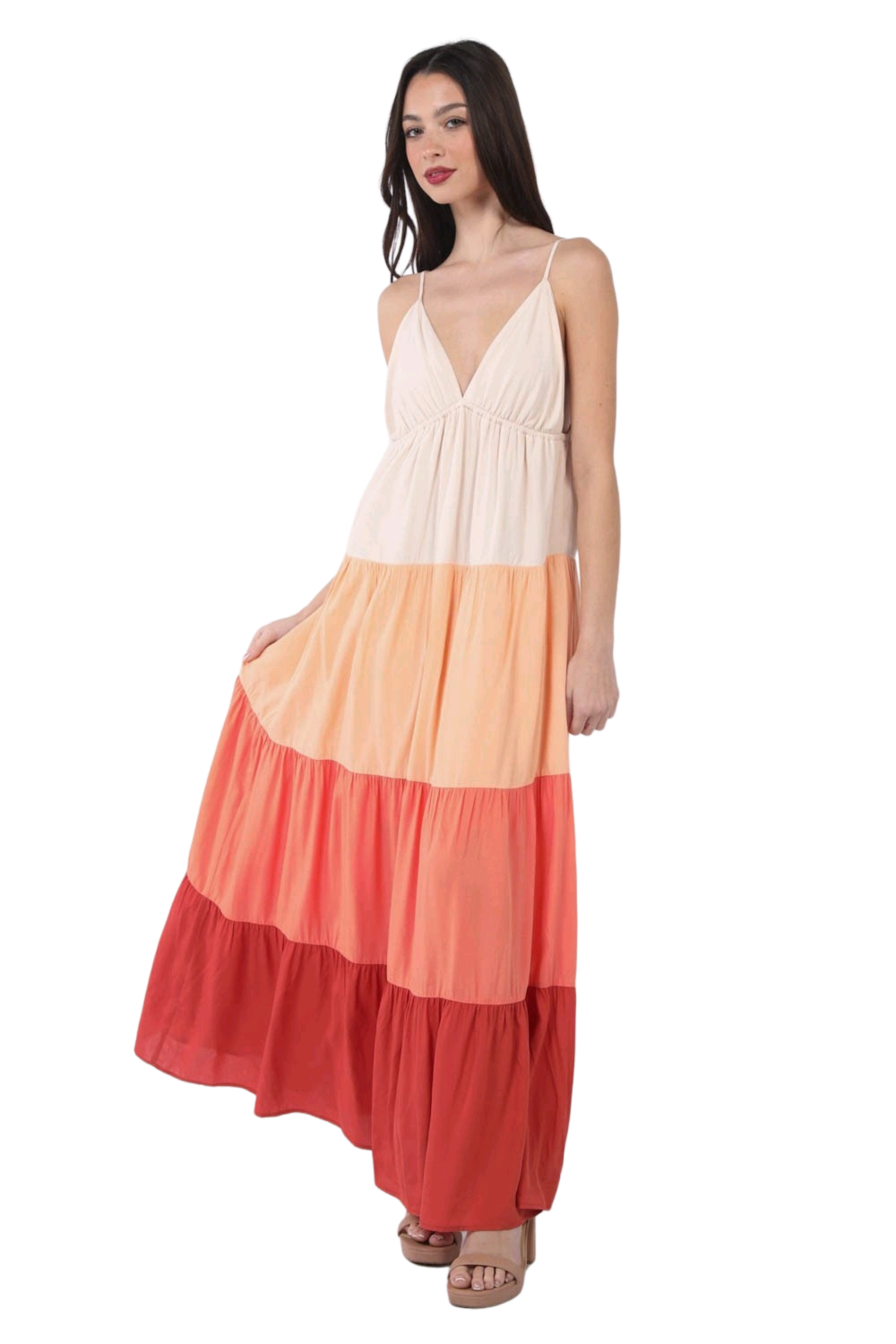 VERY J Color Block Tiered Maxi Cami Dress