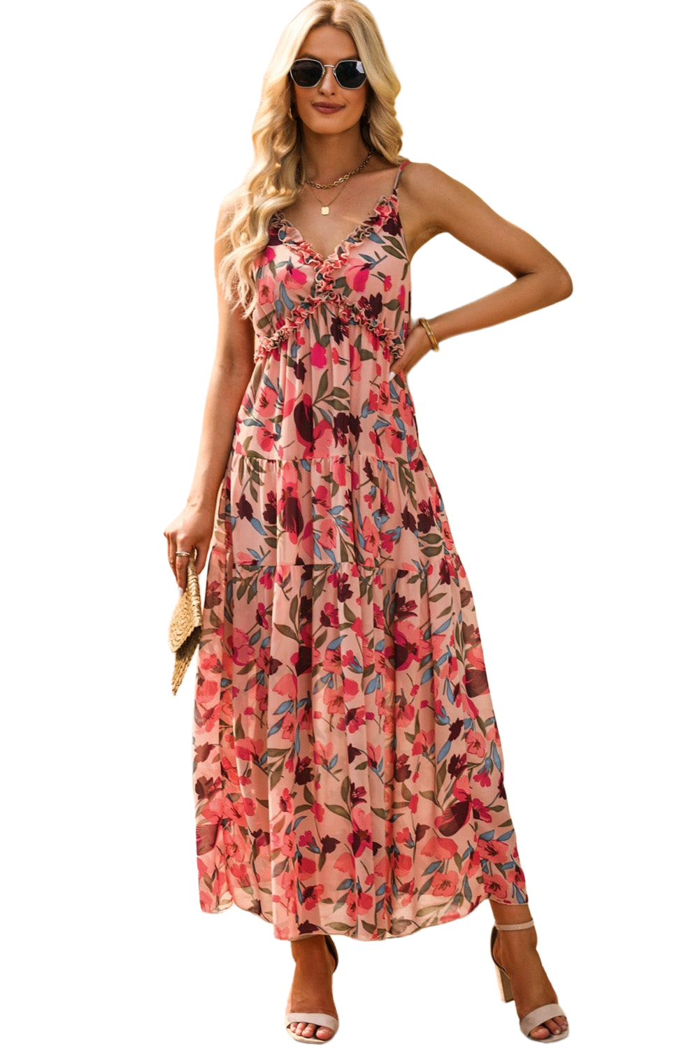 Floral Frill Trim Spaghetti Strap Dress