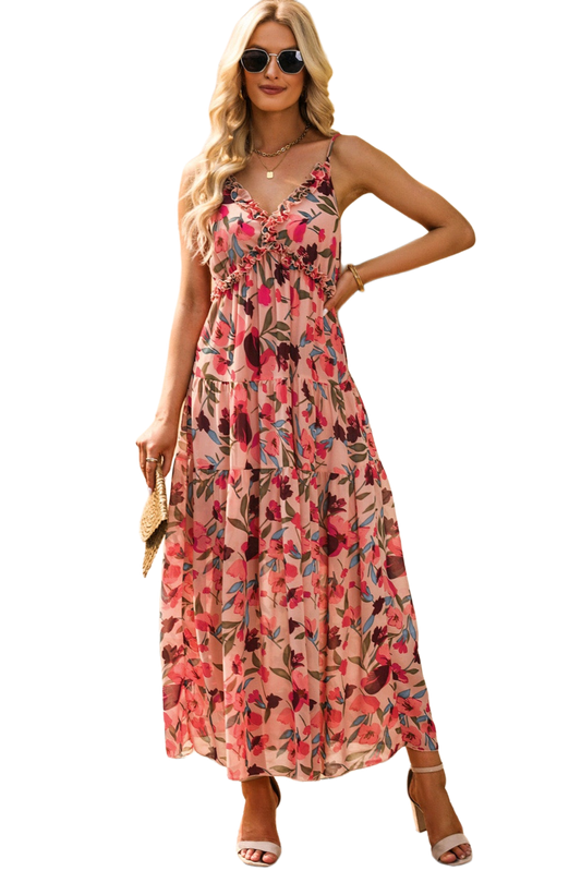 Floral Frill Trim Spaghetti Strap Dress