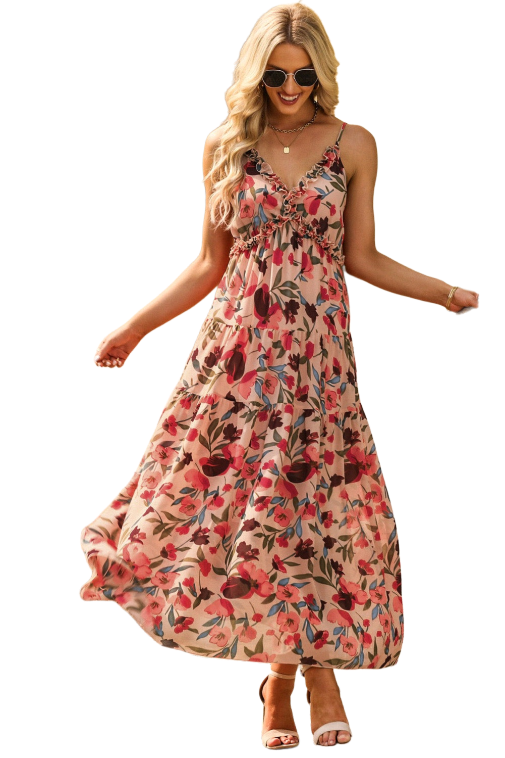 Floral Frill Trim Spaghetti Strap Dress