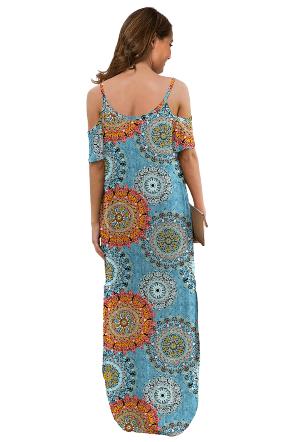 Slit Scoop Neck Cold-Shoulder Maxi Dress