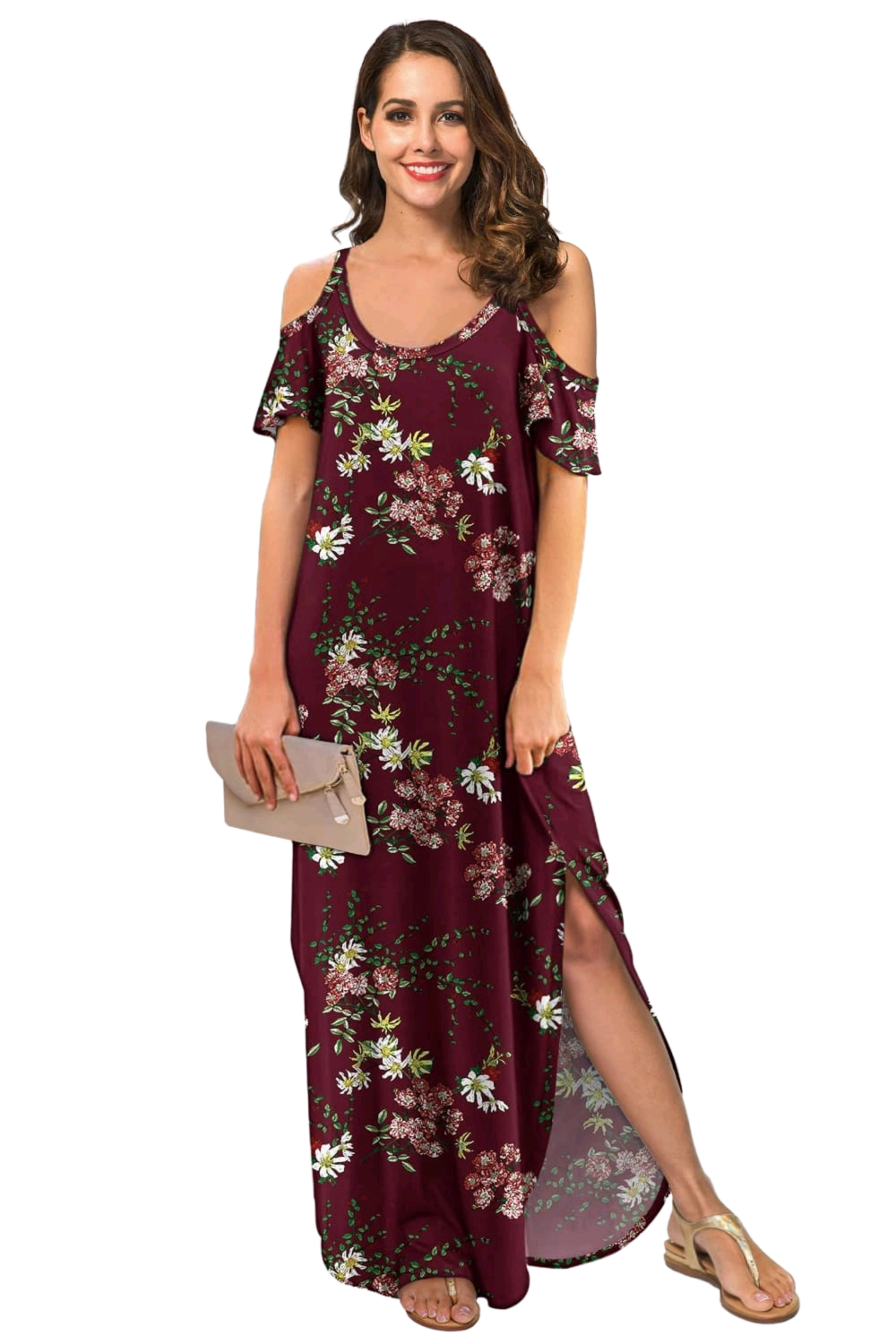 Slit Scoop Neck Cold-Shoulder Maxi Dress