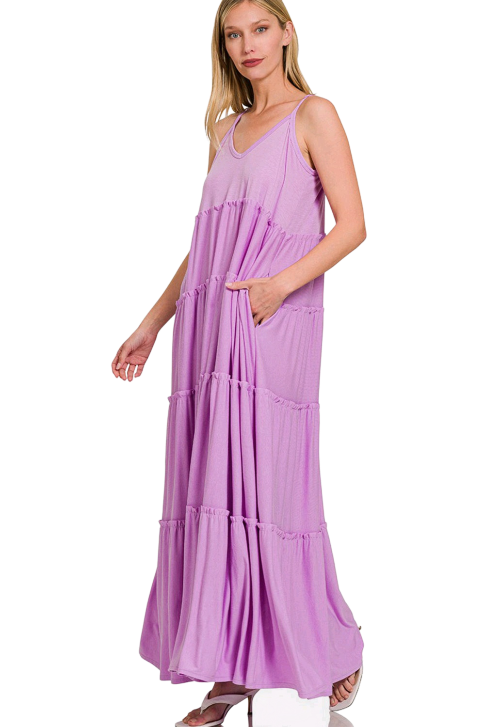 Zenana Frill Tiered V-Neck Maxi Cami Dress