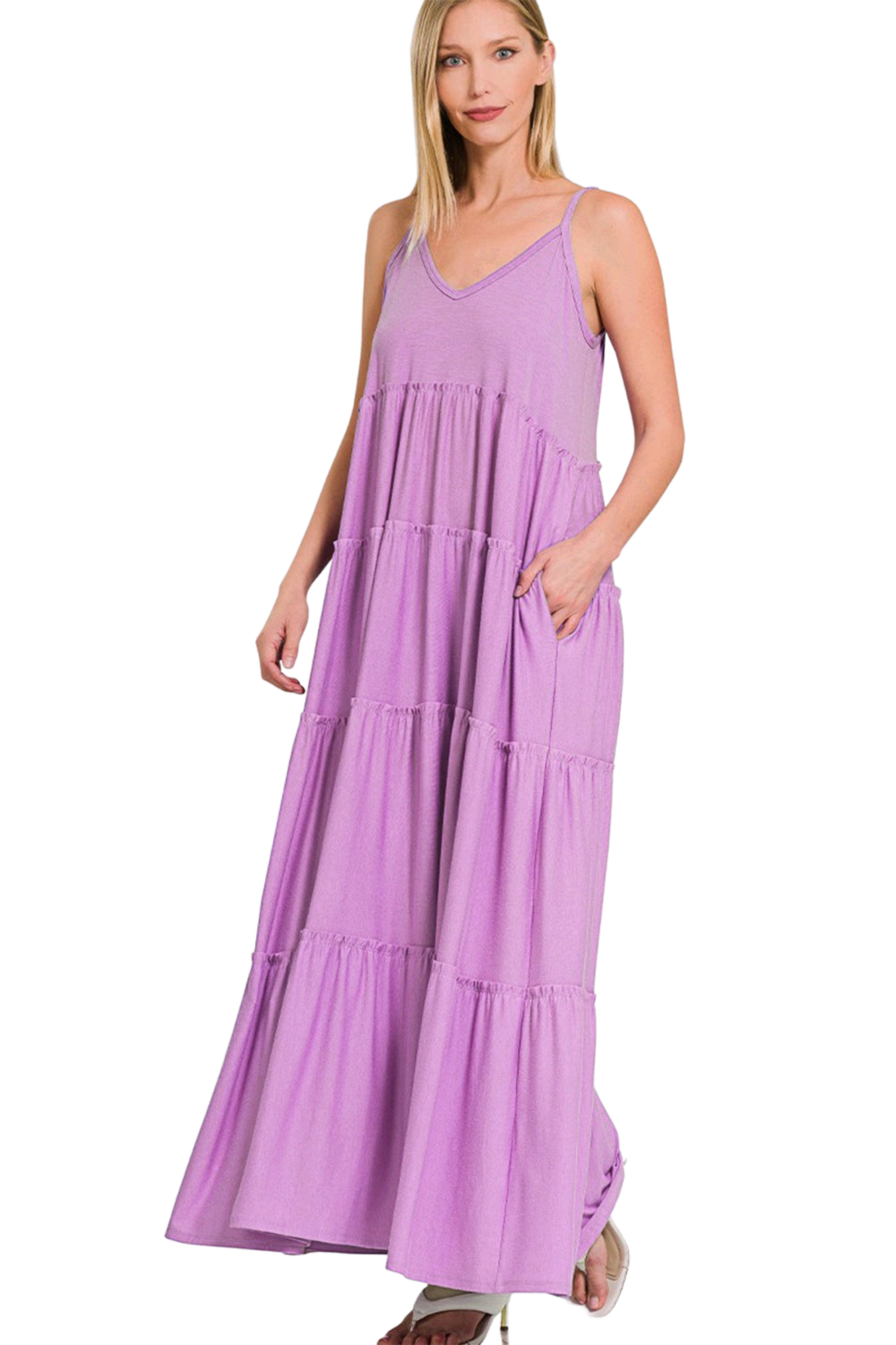 Zenana Frill Tiered V-Neck Maxi Cami Dress