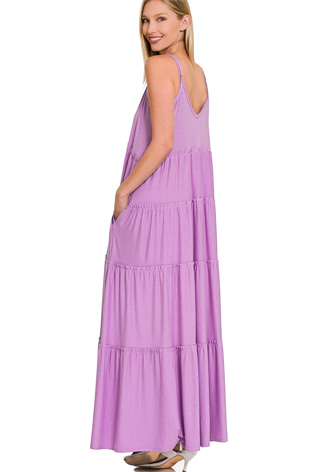 Zenana Frill Tiered V-Neck Maxi Cami Dress