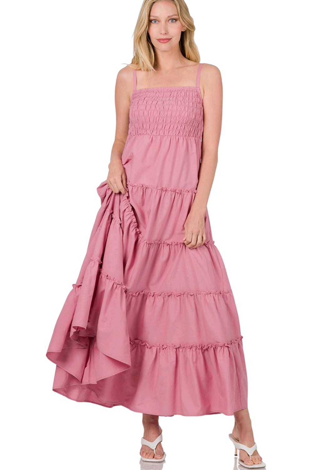 Zenana Woven Smocked Tiered Cami Maxi Dress