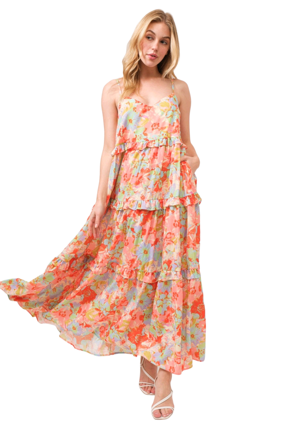 And The Why Floral Ruffled Tiered Maxi Cami Dress