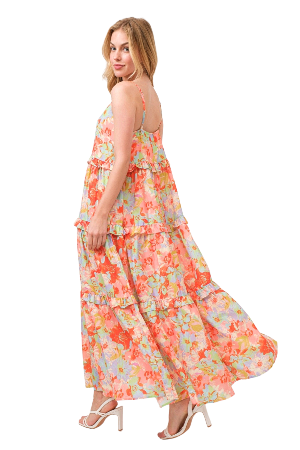 And The Why Floral Ruffled Tiered Maxi Cami Dress