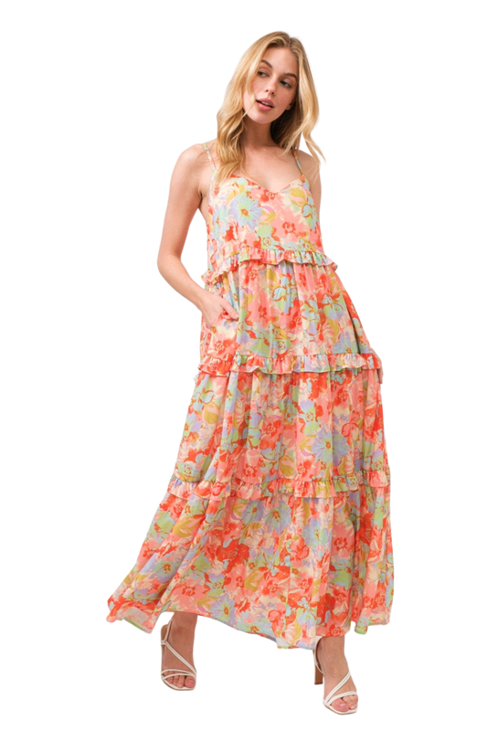 And The Why Floral Ruffled Tiered Maxi Cami Dress