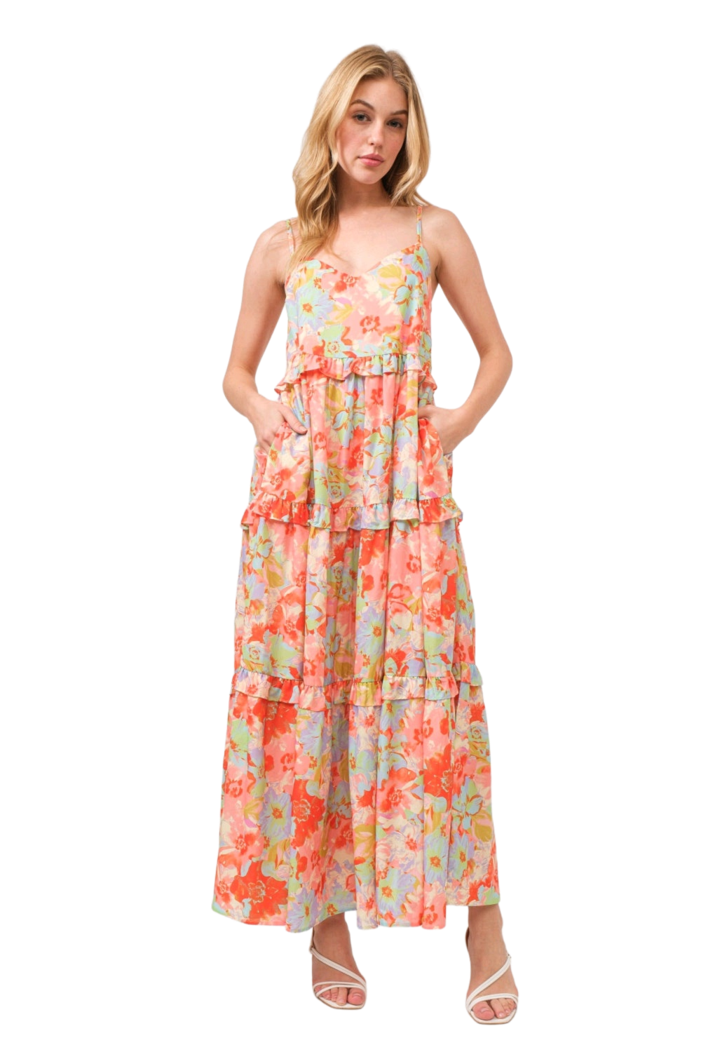 And The Why Floral Ruffled Tiered Maxi Cami Dress