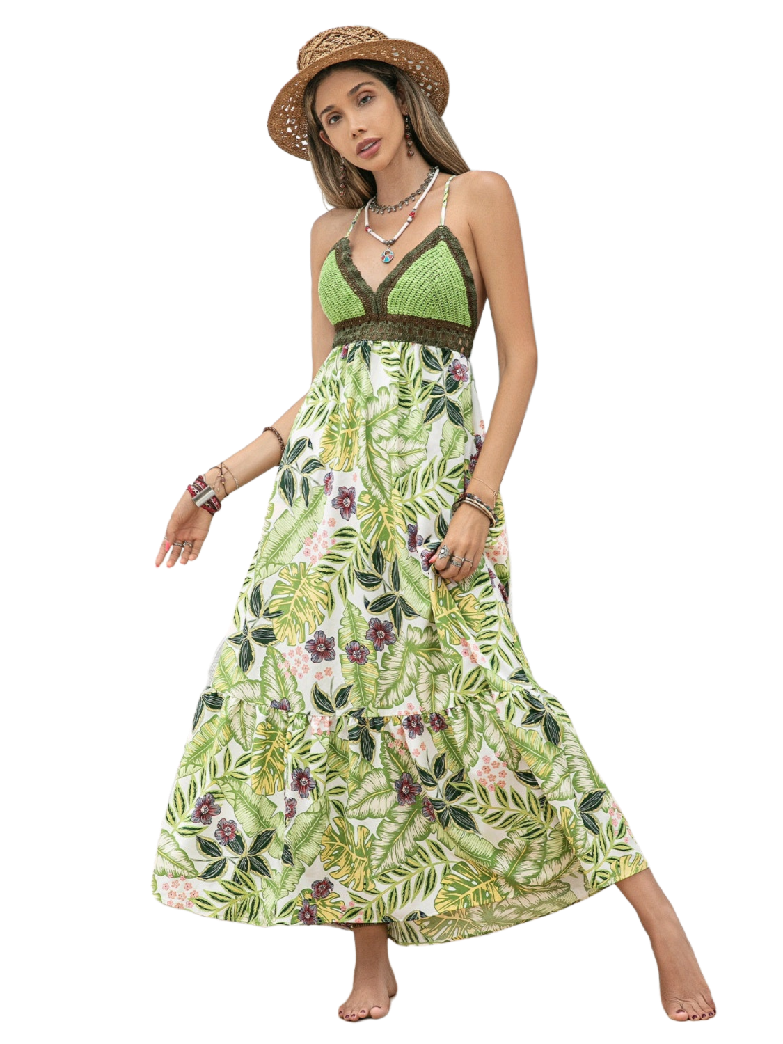 Backless Printed V-Neck Cami Dress