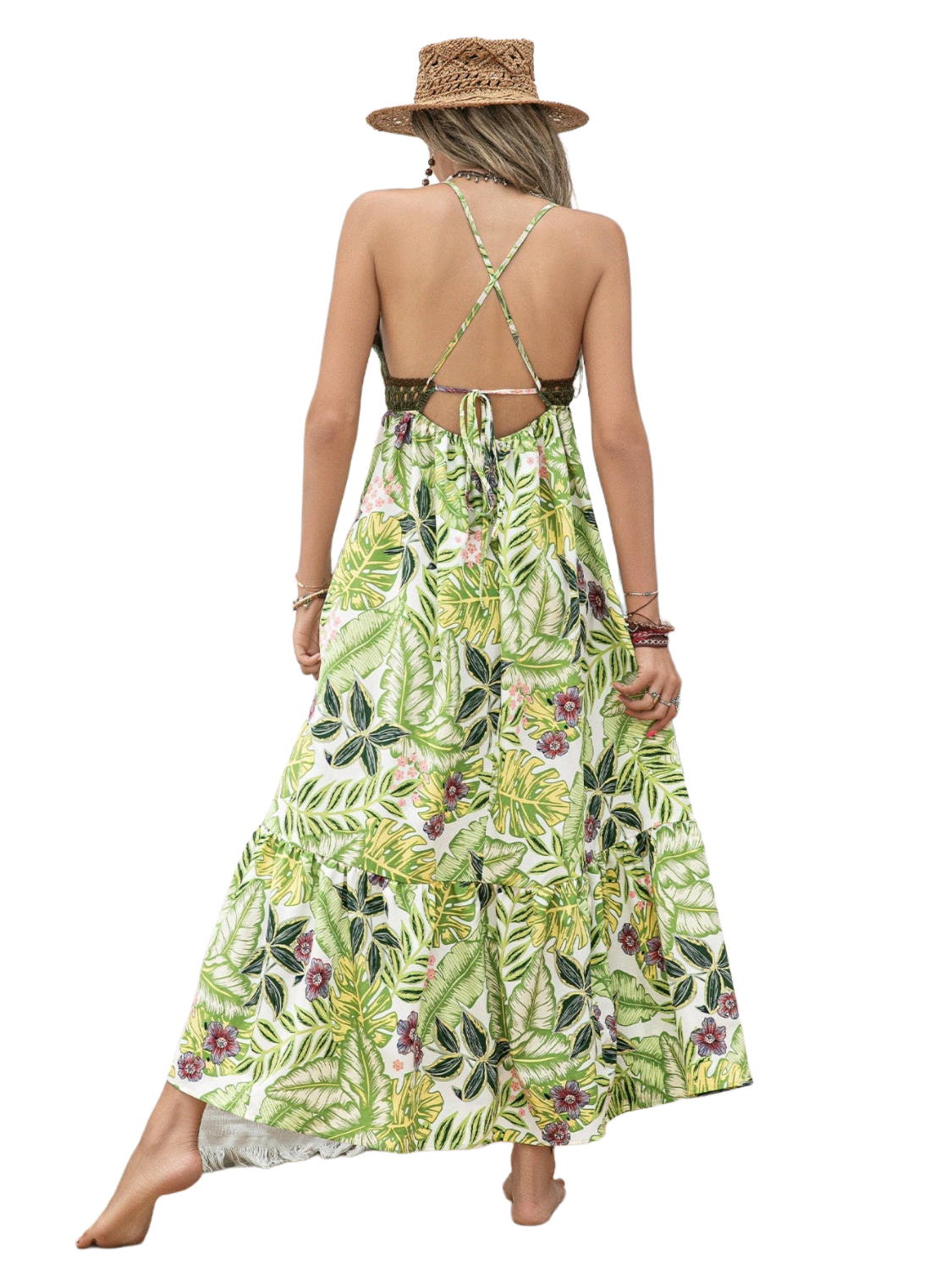 Backless Printed V-Neck Cami Dress