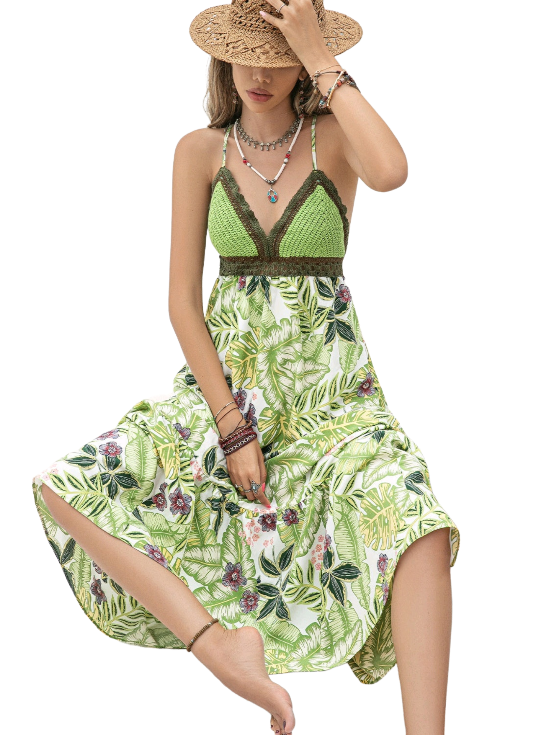 Backless Printed V-Neck Cami Dress