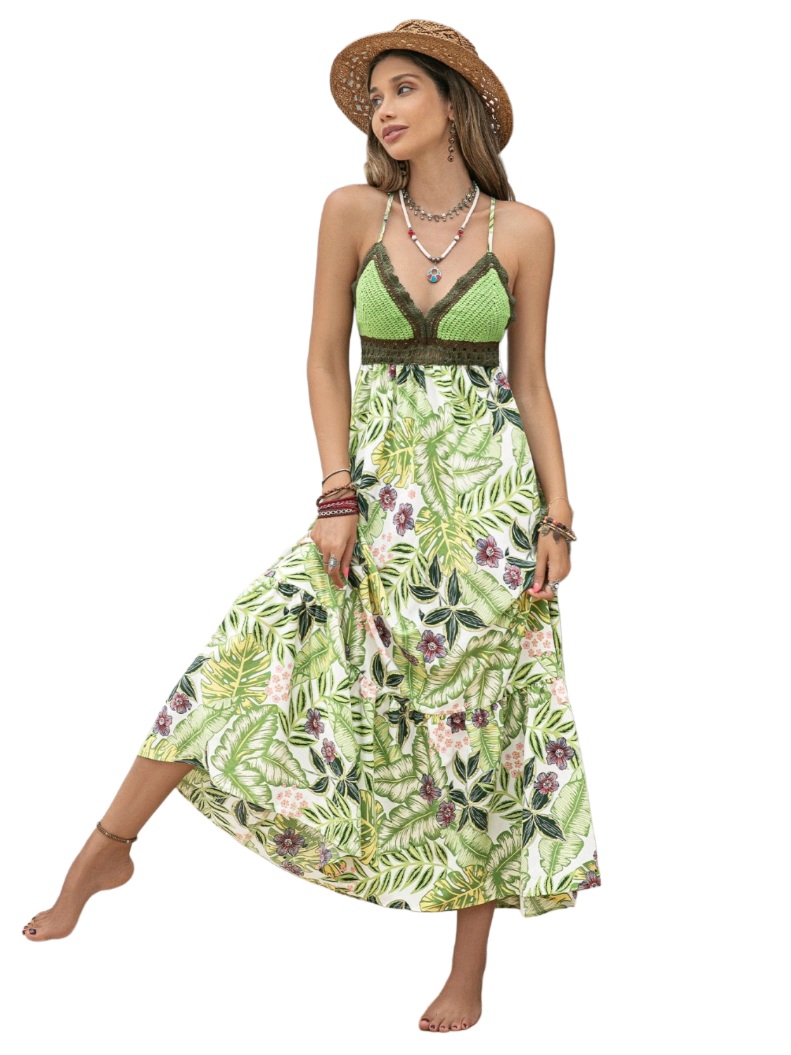 Backless Printed V-Neck Cami Dress