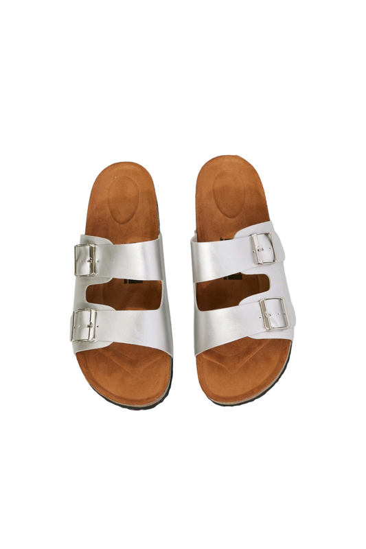 MMShoes Best Life Double-Banded Slide Sandal in Silver