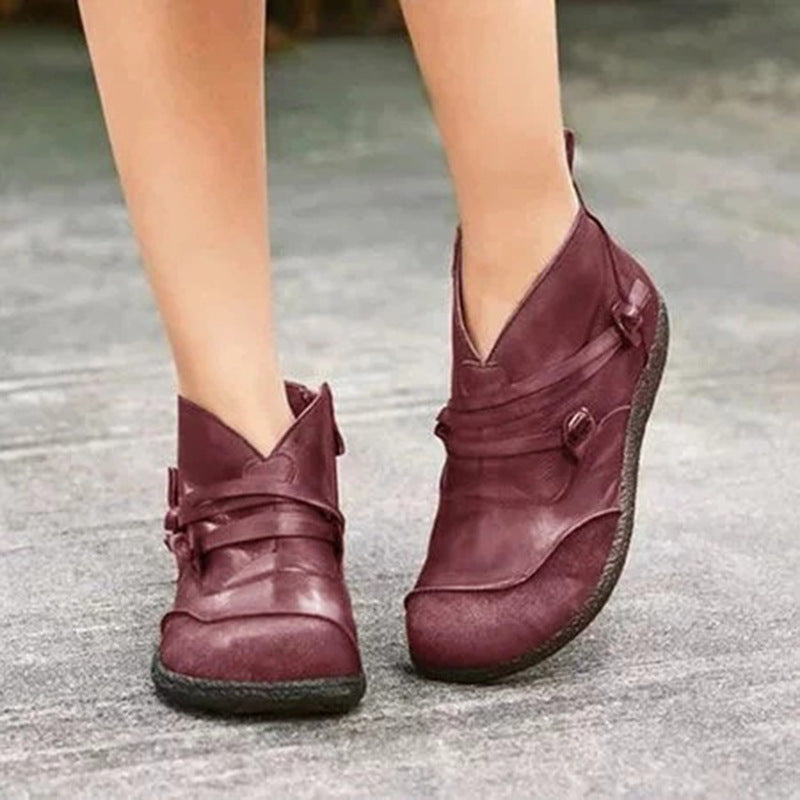 Lace-up Women's Boots With Flat Side Zipper Ankle Boots