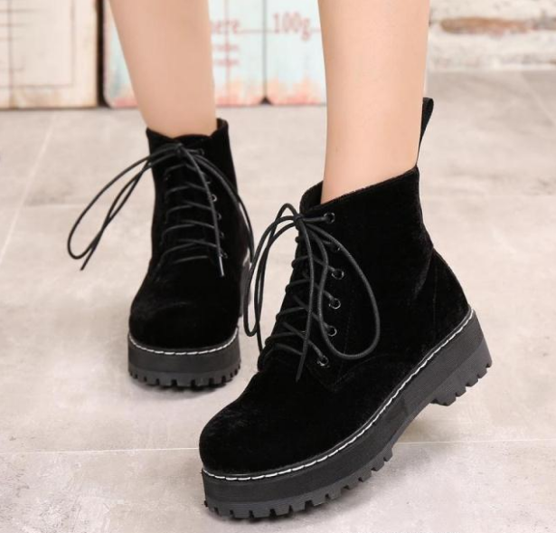 Vintage boots velvet straps ankle boots female tendon thick Martin boots