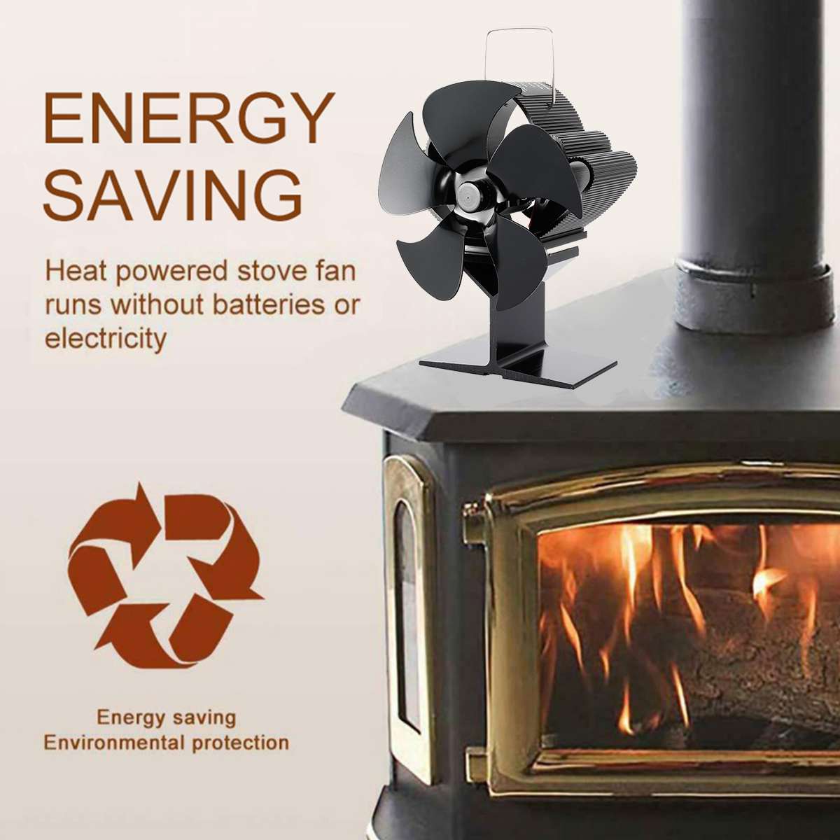 5 Blades Heat Powered Stove Fan For Wood Log Burn