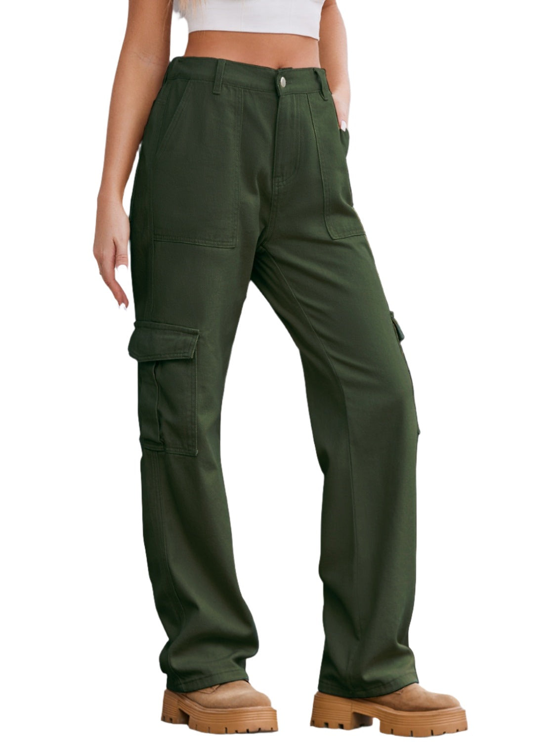 Straight Denim Cargo Pants