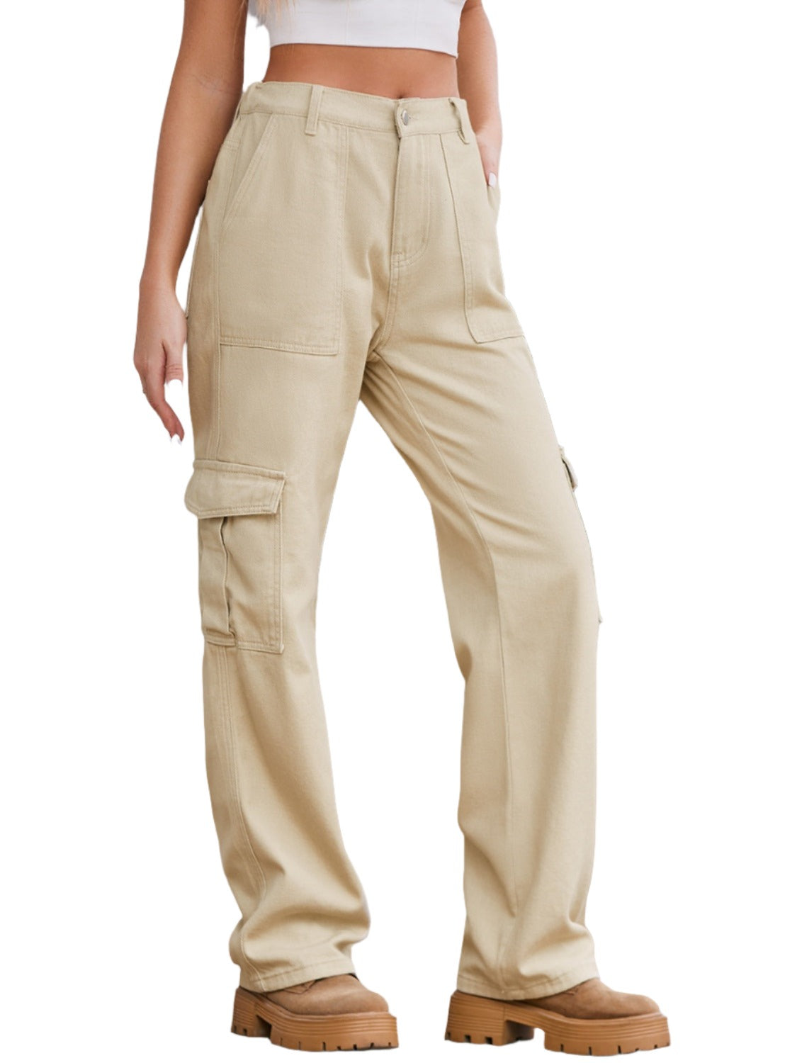 Straight Denim Cargo Pants