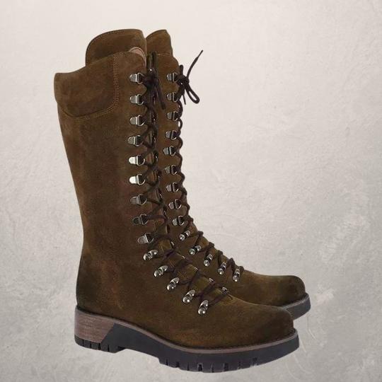 Large lace-up mid-tube women's leather boots
