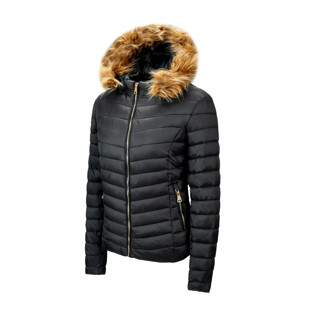 Women's Fur Collar Cotton Hooded Jacket