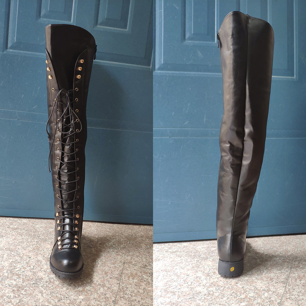 Women's solid color lace-up boots