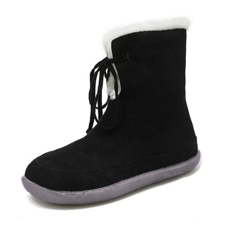 Fleece flat lace-up boots