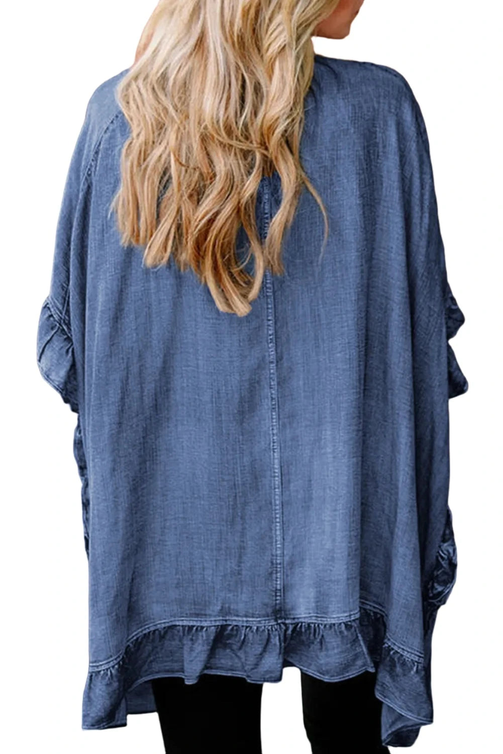 Ruffled Open Front Denim Top