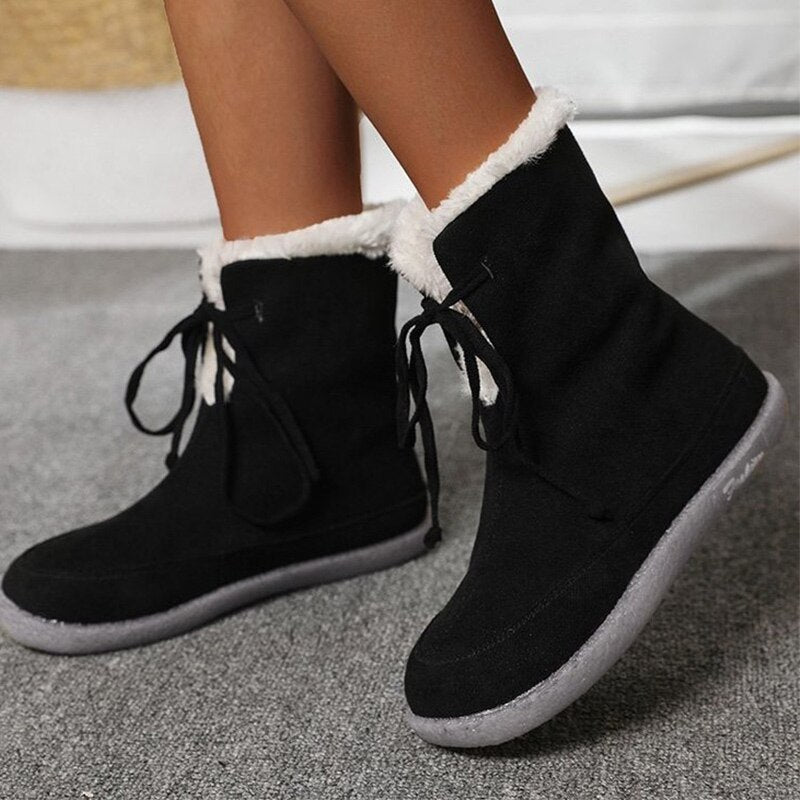Fleece flat lace-up boots