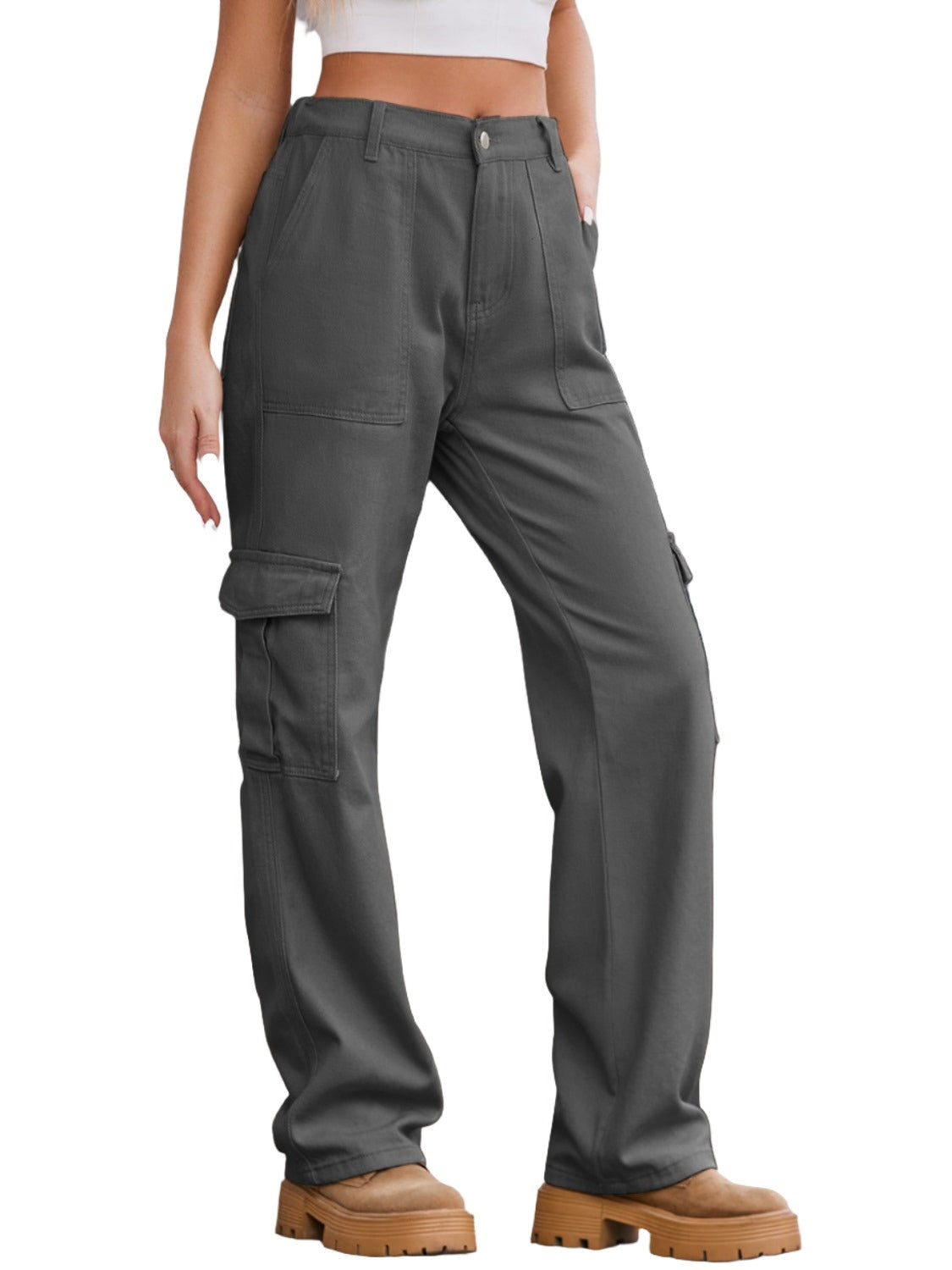 Straight Denim Cargo Pants